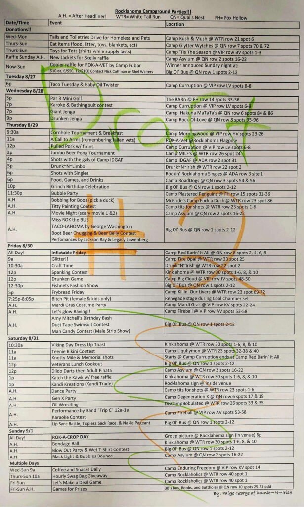 Rocklahoma Campground Party Schedule 2024